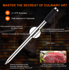 PSJX168C barbecue meat thermometer SUS304 food grade Bluetooth 5.2 transmission distance 700FT battery life 24h 500mah reaction time 1 second pro