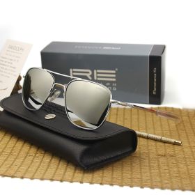 RE Sunglasses Man American Army Military Aviation Pilot Sun Glasses Glass Lens Woman Luxury Brand Vintage Metal Titanium Frame (Frame Color: RE55, Lenses Color: C16)