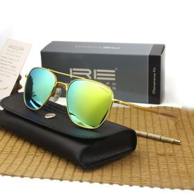 RE Sunglasses Man American Army Military Aviation Pilot Sun Glasses Glass Lens Woman Luxury Brand Vintage Metal Titanium Frame (Frame Color: RE55, Lenses Color: C14)