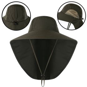 Fishing Sun Hat UV Protection Neck Cover Sun Protect Cap Wide Brim Neck Flap Fishing Cap For Travel Camping Hiking Boating (Color: MILITARY GREEN)
