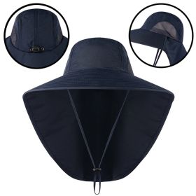 Fishing Sun Hat UV Protection Neck Cover Sun Protect Cap Wide Brim Neck Flap Fishing Cap For Travel Camping Hiking Boating (Color: NAVY)