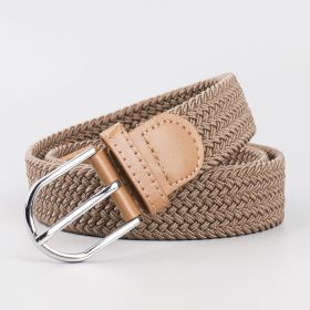 Men's Stretch Woven Braid Belt Canvas Elastic Fabric Woven Stretch Multicolored Braided Belts (Color: Khaki)