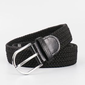 Men's Stretch Woven Braid Belt Canvas Elastic Fabric Woven Stretch Multicolored Braided Belts (Color: Black)