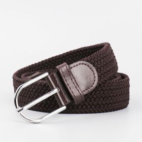 Men's Stretch Woven Braid Belt Canvas Elastic Fabric Woven Stretch Multicolored Braided Belts (Color: Dark Brown)