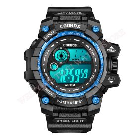 Cool Luminous Men Sport Watch High-end Silicone Strap Military Wrist Watch Led Calendar Waterproof Digital Watch reloj de hombre (Color: blue--1003, size: 1)