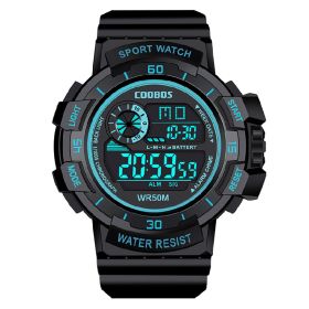 Cool Luminous Men Sport Watch High-end Silicone Strap Military Wrist Watch Led Calendar Waterproof Digital Watch reloj de hombre (Color: 0990 sky blue, size: 1)