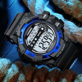 Cool Luminous Men Sport Watch High-end Silicone Strap Military Wrist Watch Led Calendar Waterproof Digital Watch reloj de hombre (Color: 808 blue, size: 1)