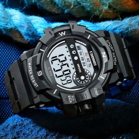 Cool Luminous Men Sport Watch High-end Silicone Strap Military Wrist Watch Led Calendar Waterproof Digital Watch reloj de hombre (Color: 808 black, size: 1)