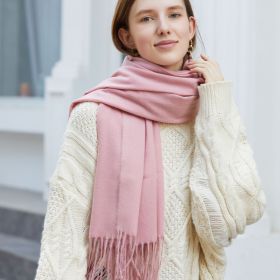 Wholesale Korean simple pure color cashmere like polyester warm shawl monochrome long tassel scarf thickened scarf (Length (CM): 70*190cm, colour: Bebi powder)