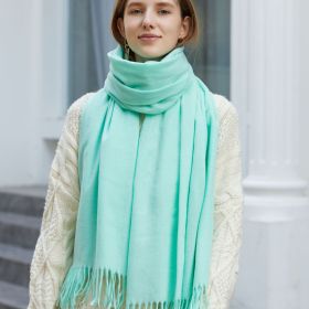 Wholesale Korean simple pure color cashmere like polyester warm shawl monochrome long tassel scarf thickened scarf (Length (CM): 70*190cm, colour: Peppermint green)