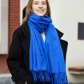 Wholesale Korean simple pure color cashmere like polyester warm shawl monochrome long tassel scarf thickened scarf (Length (CM): 70*190cm, colour: Royal blue)