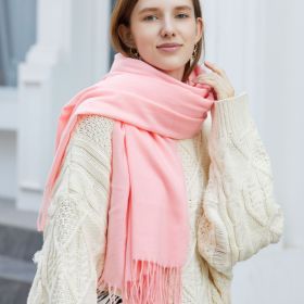 Wholesale Korean simple pure color cashmere like polyester warm shawl monochrome long tassel scarf thickened scarf (Length (CM): 70*190cm, colour: Blood bud)