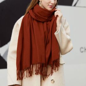 Wholesale Korean simple pure color cashmere like polyester warm shawl monochrome long tassel scarf thickened scarf (Length (CM): 70*190cm, colour: caramel)