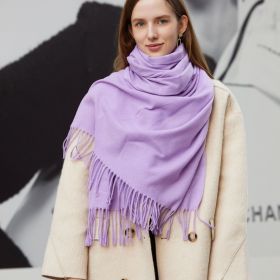 Wholesale Korean simple pure color cashmere like polyester warm shawl monochrome long tassel scarf thickened scarf (Length (CM): 70*190cm, colour: Lavender)