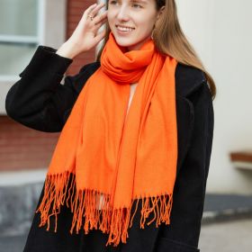 Wholesale Korean simple pure color cashmere like polyester warm shawl monochrome long tassel scarf thickened scarf (Length (CM): 70*190cm, colour: Orange)
