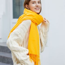 Wholesale Korean simple pure color cashmere like polyester warm shawl monochrome long tassel scarf thickened scarf (Length (CM): 70*190cm, colour: golden)