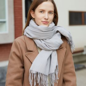Wholesale Korean simple pure color cashmere like polyester warm shawl monochrome long tassel scarf thickened scarf (Length (CM): 70*190cm, colour: light gray)