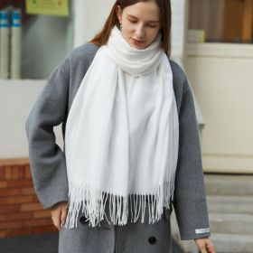 Wholesale Korean simple pure color cashmere like polyester warm shawl monochrome long tassel scarf thickened scarf (Length (CM): 70*190cm, colour: Benbai)