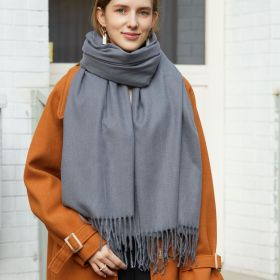 Wholesale Korean simple pure color cashmere like polyester warm shawl monochrome long tassel scarf thickened scarf (Length (CM): 70*190cm, colour: dark grey)