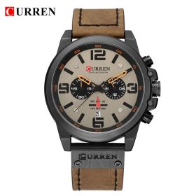 CURREN Mens Watches Top Luxury Brand Waterproof Sport Wrist Watch Chronograph Quartz Military Genuine Leather Wrist Watch (Color: Black Brown)
