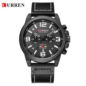 CURREN Mens Watches Top Luxury Brand Waterproof Sport Wrist Watch Chronograph Quartz Military Genuine Leather Wrist Watch (Color: Black White)