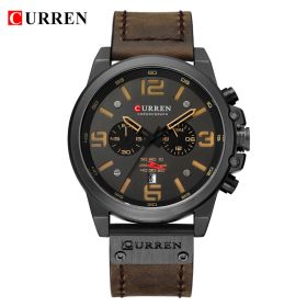 CURREN Mens Watches Top Luxury Brand Waterproof Sport Wrist Watch Chronograph Quartz Military Genuine Leather Wrist Watch (Color: Black Yellow)