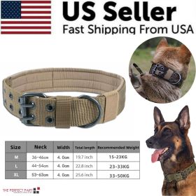 2" Wide Tactical Heavy Duty Nylon Large Dog Collar K9 Military With Metal Buckle (Color: Brown, size: XL - Neck 21.7" ~ 25.6")