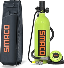 1L single-vial respirator diving equipment.  Respiratory 15-20Minutes snorkel mask snorkeling tube protective back bag, diving gas cylinder (PSS400Pro-A-BLACK: PSPSS400Pro-A-GREEN)