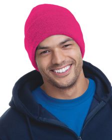 Bayside BA3825 100% Acrylic Knit Cuff Beanie (Color: BRIGHT PINK, size: OS)