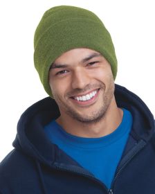 Bayside BA3825 100% Acrylic Knit Cuff Beanie (Color: OLIVE, size: OS)