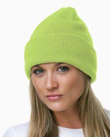 Bayside BA3825 100% Acrylic Knit Cuff Beanie (Color: LIME GREEN, size: OS)