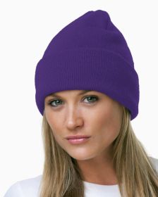 Bayside BA3825 100% Acrylic Knit Cuff Beanie (Color: Purple, size: OS)